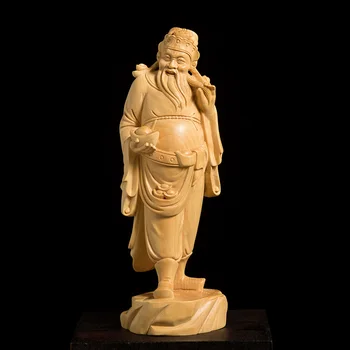 19cm de Madera Maciza Wen Dios de la Riqueza Estatua de Buda de la Tienda de la Suerte Budda CN(Origen), Escultura de Arte Moderno Budista Suministros de Arte de la Escultura