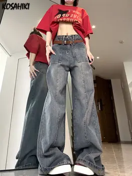 2023 Mujeres de la Vendimia Bolsillos Holgados pantalones Vaqueros de Carga Y2K la Calle Harajuku altura de la Cintura Ancho de Pierna de los Pantalones del Dril de algodón Pantalones de Todos Coinciden con la Moda
