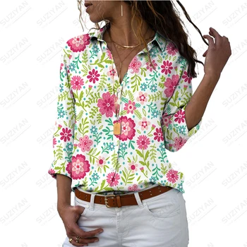 2023 Nuevas Damas de Manga Larga Camisa de Flores 3D Impreso Camisa de Manga Larga de la Moda Cómoda Camiseta Lindo Versátil Camisa