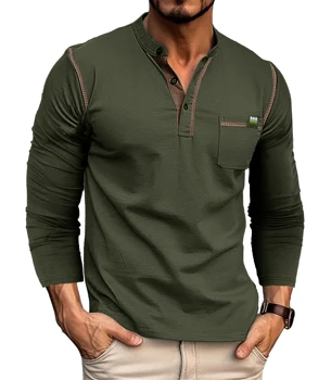 2023 Otoño y el Invierno de Color Sólido T-shirt para Hombres de manga Larga de la Moda Casual Temperamento de los Hombres de Camisa Tops
