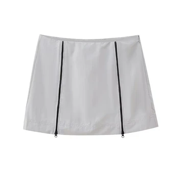2023 Verano de Nuevo a Mediados de la cintura Delgada de la Cremallera de la Falda de Nylon Temperamento de los Deportes de la Moda Versátil de Una línea de Mini Falda
