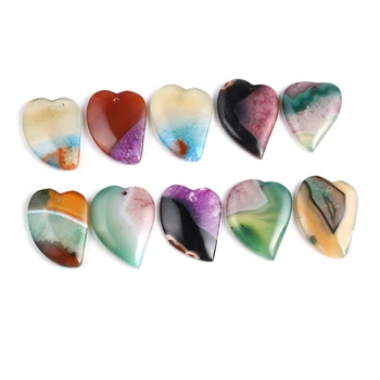 2pc Natural de Piedra de Ágata Colgantes en Forma de Corazón Multicolor Onyx para la Moda de la Joyería de Bricolaje de la Mujer del Collar de la Fiesta de la Artesanía