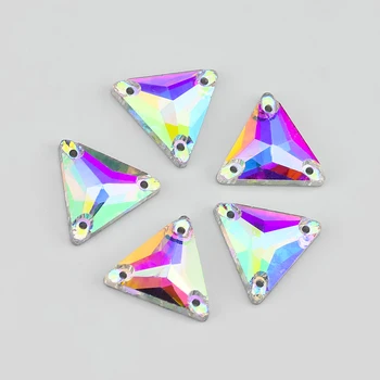 Allsize De Coser de diamantes de imitación AB Cristal de Piedras tri-ángulo de la forma de cristal de Tres agujeros de las planas de Coser en Piedra Para la Ropa de Artesanía