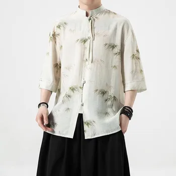 Alta calidad de los Hombres del Hielo Impresión de Seda de la Camisa Oriental Elegante Caballero de Asia Blusa Étnicas Tradicionales de Luz Vintage de Lujo Tang
