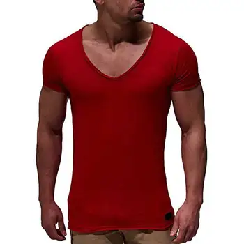 B148403 Nueva llegada profunda V cuello manga corta camiseta de los hombres slim fit camiseta de los hombres fina camiseta de verano casual camiseta camisetas hombre