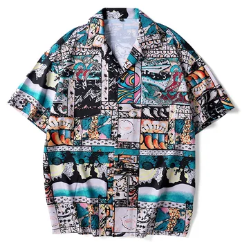 BROWON Camisa Hawaiana Hombres 2023 Moda Casual de colores de Impresión de la Playa de Camisas para Hombres Sueltos Turn-Down Collar de Vacaciones Hombres Ropa