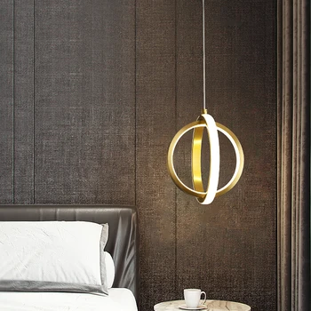 cobre Postmoderna luz de lujo moderno simple creativa barra de bar pequeño dormitorio de la lámpara de la mesilla de dormitorio cálido oro LED de la lámpara colgante
