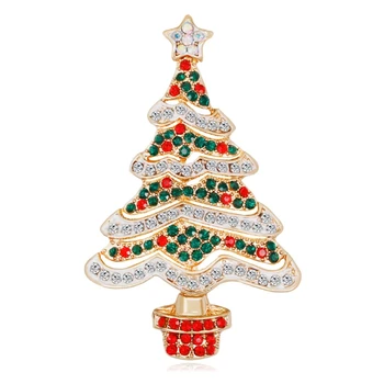 De dibujos animados de Árbol de Navidad para el Pin rhinestone Vacaciones Románticas Broche de la Camisa de la Bolsa de Accesorios 97QE