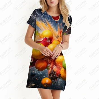 De verano nuevo vestido de las señoras de la fruta explosión impreso en 3D señora de vestido casual vestido de las señoras de moda, los vestidos de las mujeres