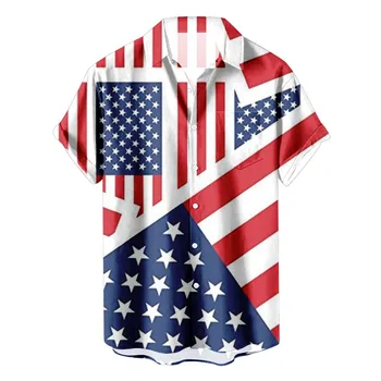 El 4 De julio de Camisetas Para los Hombres de la Bandera Americana de la Impresión 3d de los Hombres DEL Día de la Independencia de la Camisa de la Playa 3xl Manga Corta Botón Blusas Hombre