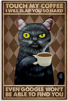 El amor del Gato de hojalata Signo Toque Mi Café Negro Gato Cartel de Arte de estaño Señal de Metal de la Casa cuarto de Baño Animal Decoración Hombre de las cavernas Vintage Decoración de la Pared