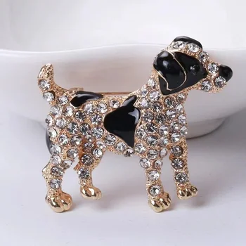 Esmalte perro manchado broche de las Mujeres de diamantes de imitación perro mascota animal party casual broche de regalo