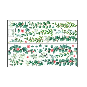 Fácil de pegar la Calcomanía de Pared Exquisita mano de Obra de la Pared Calcomanía Vibrante Acuarela Verde Hojas autoadhesivas Floral para el Dormitorio