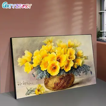 GATYZTORY 60x120cm Pintura Por Números de Pintura Kit de Flores de color Amarillo de la Imagen de Dibujo Para Adultos para Colorear Por el Número de Bricolaje, Manualidades Pared Ar