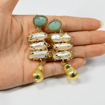GG lanzamiento del sitio, Biwa Perlas Verdes Amazonita Stud EarringsFor Mujer de la Moda de Joyería de Regalo