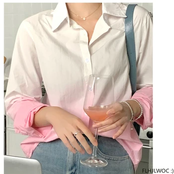Gradiente De Manga Larga Blanco Camisetas Nuevas De Diseño, De 2023 Mujer Señora De La Oficina Chic De La Moda De Japón Niñas Botón Lindo De Algodón Tops Blusas