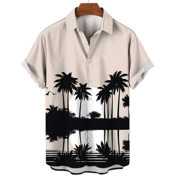 Hawaiano de manga Corta camisa de los hombres, Impresos en 3d Degradado Árbol de coco camisa, ropa casual, Cotidiano, de gran tamaño, 2023