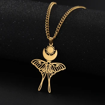 Hermoso de Acero Inoxidable Hueco Collar de Mariposa de la Estrella de Luna Colgante para las Mujeres Cadena de Vínculo de la Decoración de la Joyería de la Boda De 2023 Nuevo