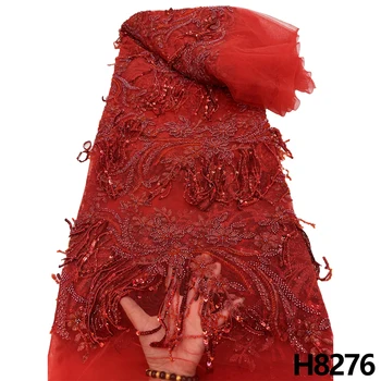 HFX 2023 francesa de alta gama a mano con cuentas de encaje de tela de Nigeria bordado 3D con cuentas lentejuelas de malla de tela de encaje vestido de novia