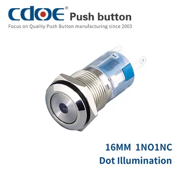 interruptor de botón 16mmm punto de iluminación spdt de acero inoxidable 220v 24v 12v en off para la máquina Industrial