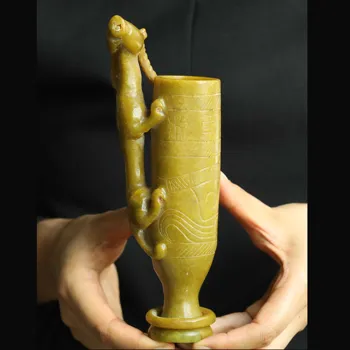 La antigua China, Natural de Jade Tallado a Mano de la estatua de dragón anillo de la botella jarrón bote a1