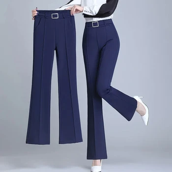 Las mujeres de Nueva Casual Formal Recta Pantalones Slim Oficina Llamarada coreano Pantalones de Cintura Alta Oversize Moda Ol 4xl Traje Pantalón
