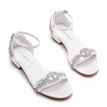 Las mujeres Sandalias de Moda Sexy de diamante de imitación de Seda 2CM Plana Talones de la Hebilla de la Correa de Novia de la Boda de las Mujeres Zapatos de las Mujeres Blancas de Vestir Sandalias