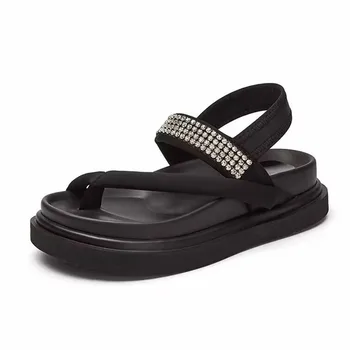 Las mujeres Sandalias de Verano 2023 de Playa Casual Sandalias de las Señoras Suela Gruesa Plataforma Zapatos de Cristal Negro Gladiador Sandalias Mujer