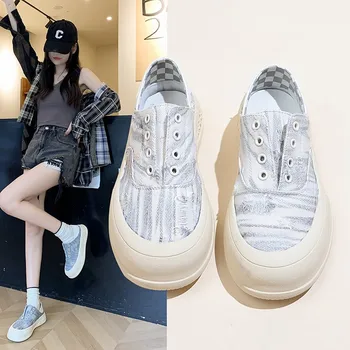 Las nuevas zapatillas de deporte de las mujeres vulcanizado zapatos de lona zapatos de lavado suave y cómodo de la moda de estilo coreano de lazy slip-en los zapatos de tendencia