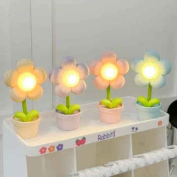 LED de la Flor de la Noche, las Luces de Mesa Mini Lámpara de Escritorio de Escritorio de Adorno Creativa Lámpara de la Mesita Para Dormitorio de la Decoración de los Niños Regalo de navidad