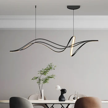 LED lámpara de Araña Para el Comedor de la Cocina de la Lámpara de la Sala de estar Dormitorio Moderno, Simple Negro del Estilo de Diseño de la Curva Regulable, Luces Colgantes