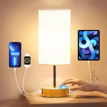 LED Moderno Minimalista Ropa de Grano de Madera del USB Lámpara de Escritorio de la Decoración de la Habitación de Estudio de la Mesita de Control Táctil