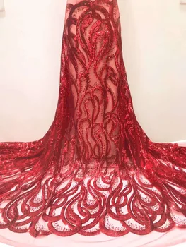 Mayorista de lujo Africanos de la tela de encaje 2023 última rojo Indio sari de tela de alta calidad de tul 3D de lentejuelas de tela de encaje vestido de novia