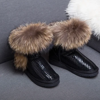 Moda de Calidad superior de Gran Tamaño de Cuero Genuino Botas de Nieve Caliente Botas de Invierno para Mujer Botas botines Zapatos Envío Gratuito