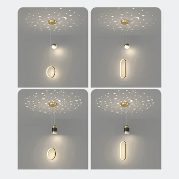 Negro moderno Colgante en Oro Lámparas con la Estrella de la proyección de la Mesilla de Dormitorio de Techo Colgante de Luz de LED de Interior de la Casa de la Araña de Lustre