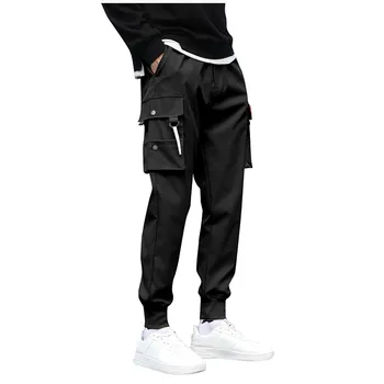 Pantalones para Hombres Negro de Carga Pantalones Masculinos Vintage de la moda Streetwear Hip Hop Bolsillos Casual Estilo Safari slim Techwear