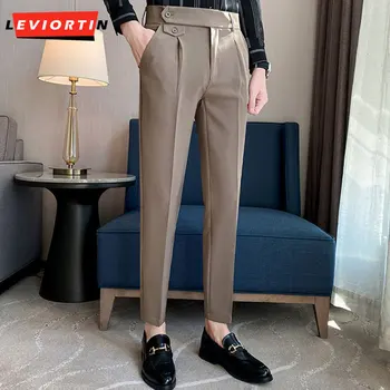 Primavera/Verano Delgada Estilo coreano de Moda Slim Fit Traje de Pantalones para los Negocios Versátil Pantalón del Traje para los Hombres de 9 puntos de Pantalones Casuales