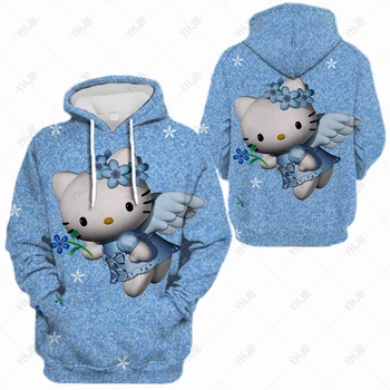 Retro Cat sudadera con capucha Ropa de las Mujeres pierden Japonés Oversize de Hello Kitty Imprimir Abrigo de Y2k Sudaderas Casual ropa Kawaii