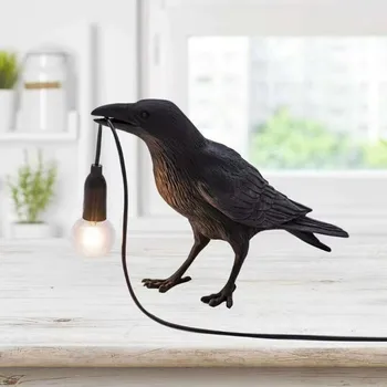 Suerte cuervo de la Lámpara de la Personalidad blanco negro Creativa de Resina Animal de aves de la Pared de la Lámpara de la Mesilla de Dormitorio de la barra de la decoración de la Tienda de la Lámpara