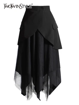 TWOTWINSTYLE Sólido Elegante Faldas Para las Mujeres de Cintura Alta del Mosaico de Malla Casual Temperamento de la Falda de la Mujer Estilo de Moda de Ropa Nueva