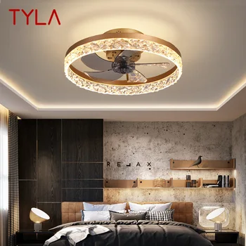 TYLA Moderno Ventilador de Techo de Luz Creativa de Aluminio de Control Remoto de la Lámpara LED de Atenuación de Cristal de Decoración para el Hogar Comedor Dormitorio