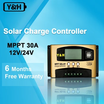 Y&H MPPT 30A 12V/24V Panel Solar Controlador de Carga de la Batería del Regulador con Doble Puerto USB,Pantalla LCD,para ABRIR, AGM, GEL,de Litio