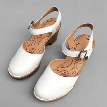 Zapatos de mujer de tacón Alto Sandalias de Verano Sandalias de Plataforma 100% Cuero Genuino Zapatos de Cuña de Mujer zapatos de Tacón